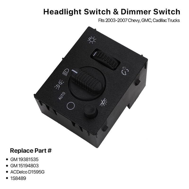 MNJWS Headlight Switch Headlamp Dimmer Switch - Compatible with 2003-2006 Chevy Silverado, Suburban, Tahoe, GMC Sierra, Yukon, Cadillac Escalade - Replace D1595G, 19381535, 15194803, 1S8489 - Image 3